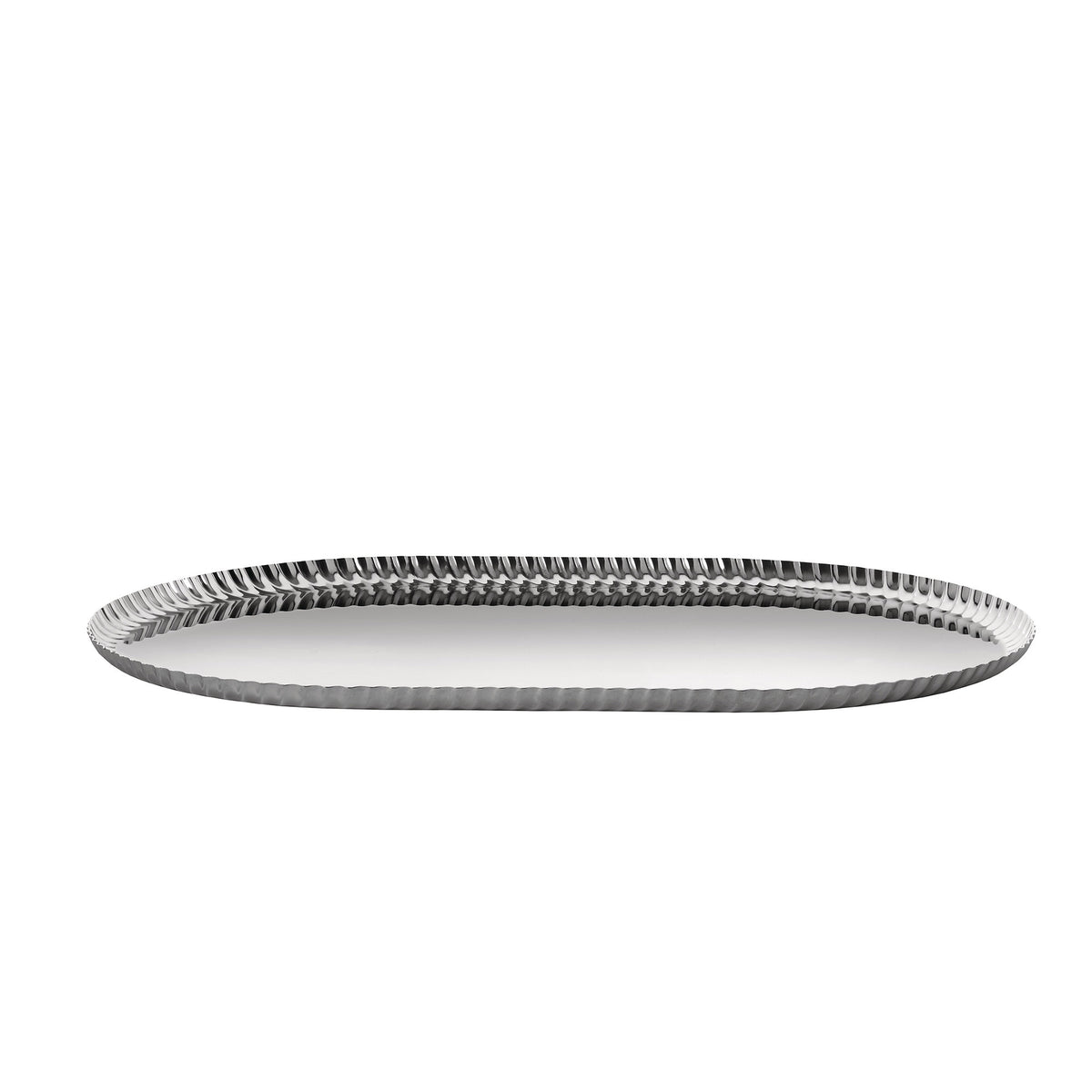 Alessi Pleats dienblad in halvemaanvorm, zijaanzicht van de geplooide rand