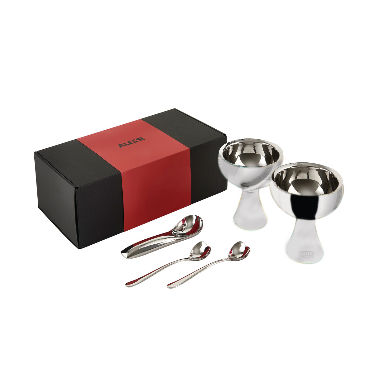 Giftset van Miriam Mirri met twee Big Love ijscoupes, hartvormige ijslepels en ijsschep Koki in geschenkdoos