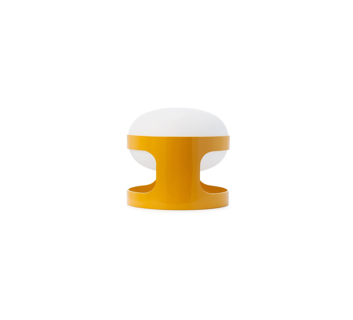 Kartell tafellamp KD28 in mosterdgeel, ontworpen door Joe Colombo