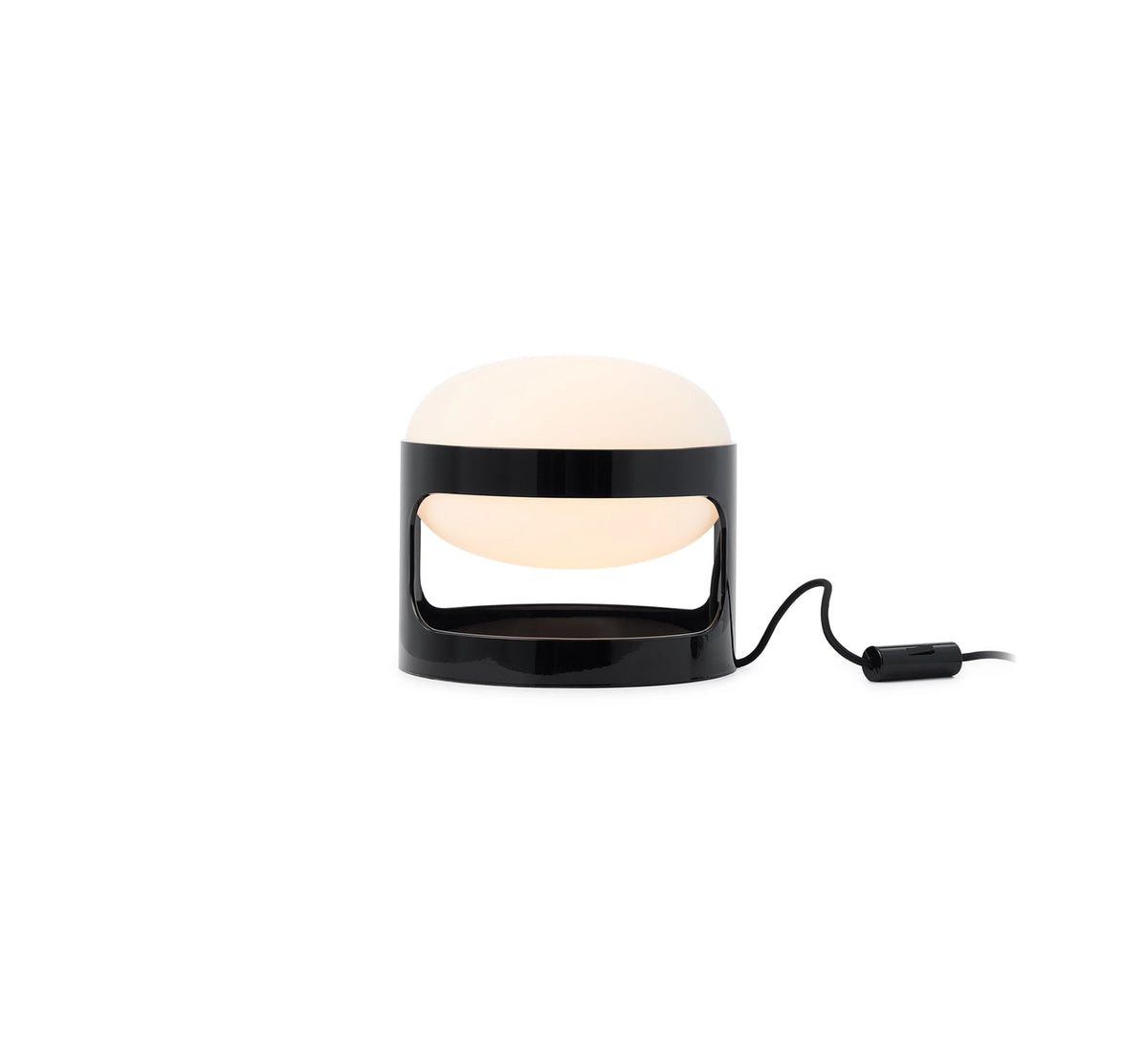Kartell KD28 tafellamp met zwarte voet, ontwerp Joe Colombo, met stroomkabel