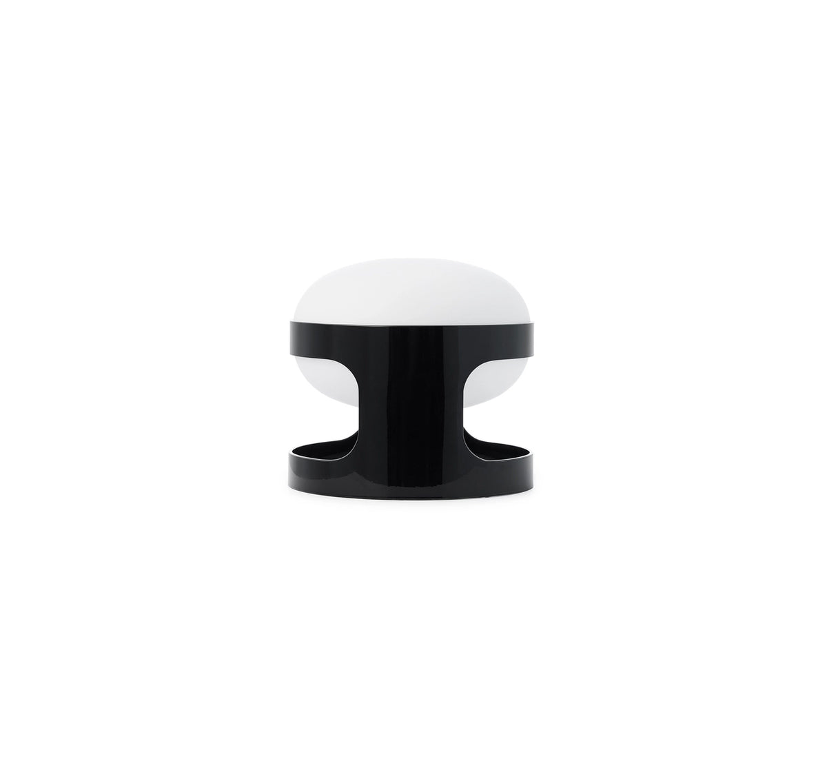 Kartell KD28 tafellamp in zwart, vooraanzicht met bolvormige diffuser