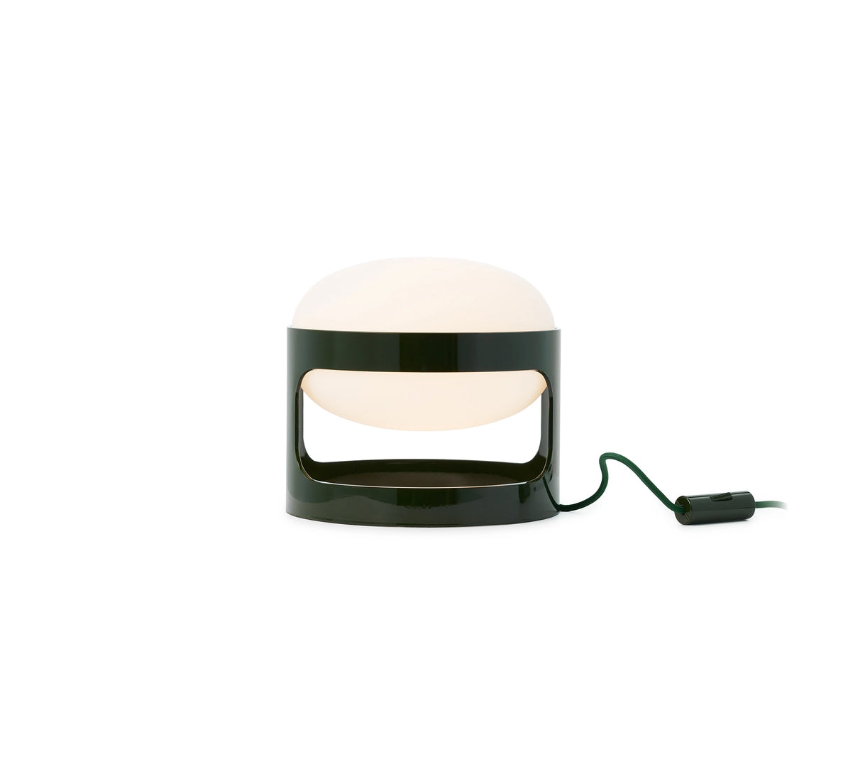 Kartell KD28 tafellamp met voet in groen, ontwerp Joe Colombo, met stroomkabel