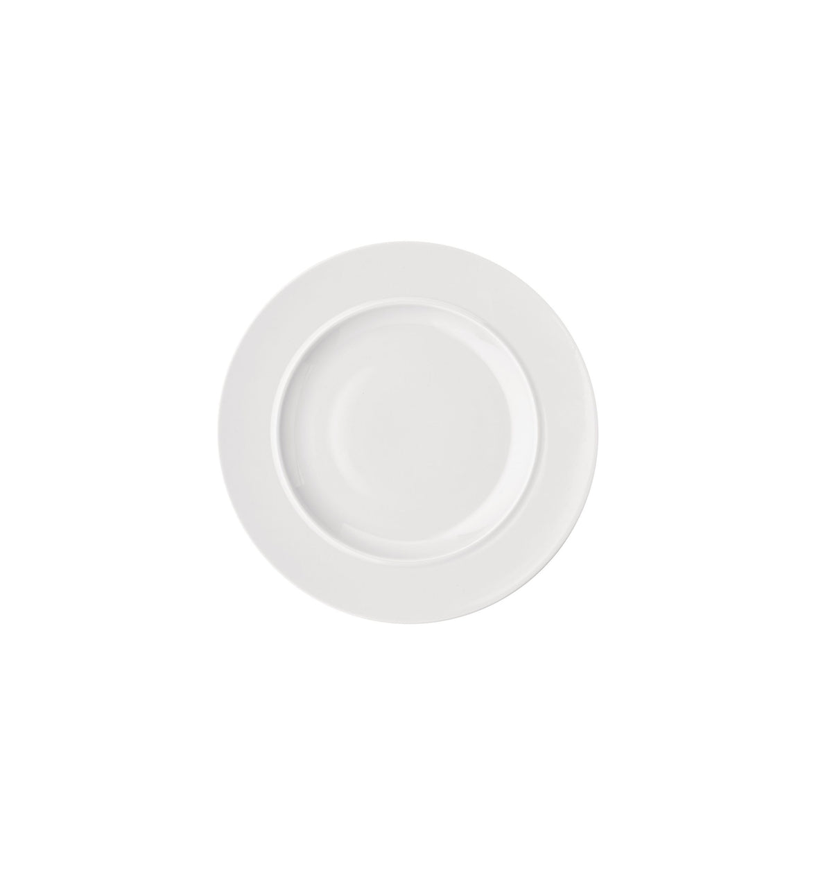 Diner bord Bella Tavola van Alessi, ontwerp Sottsass, wit porselein met brede manchet