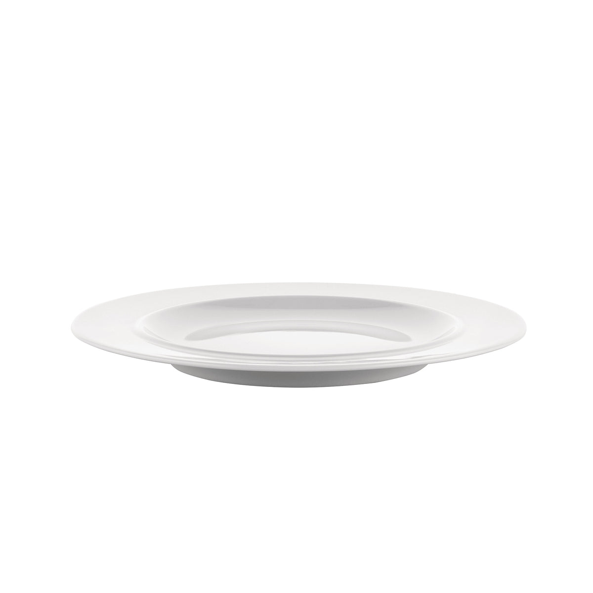 Breakfast plate La Bella Tavola by Alessi, white porcelain with wide rim, side view