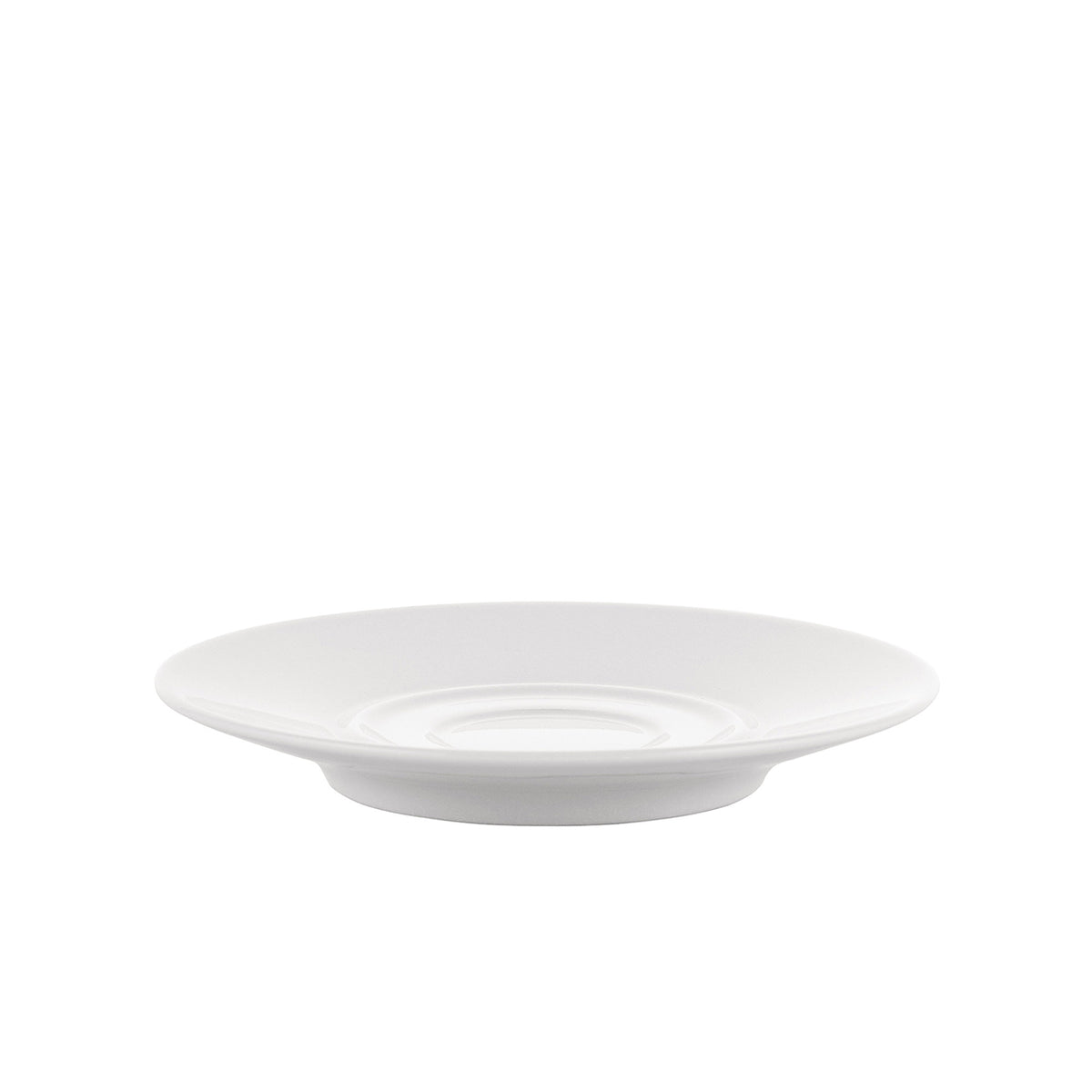Alessi Bella Tavola espresso schotel, witte schotel met brede manchet, zijaanzicht