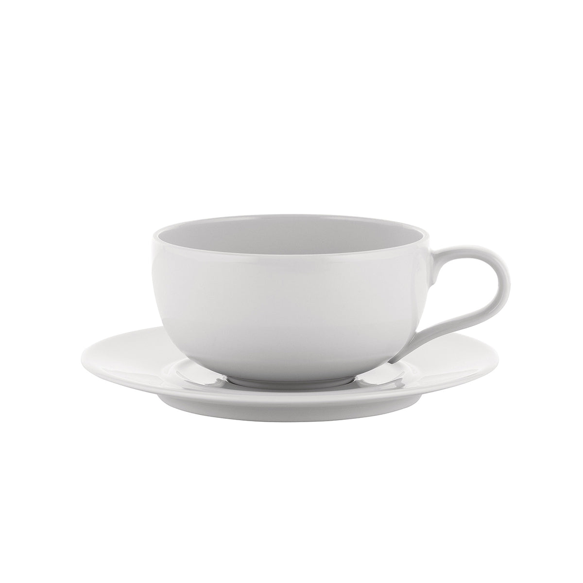 Witte theekop met schotel, Alessi La Bella Tavola, brede manchet