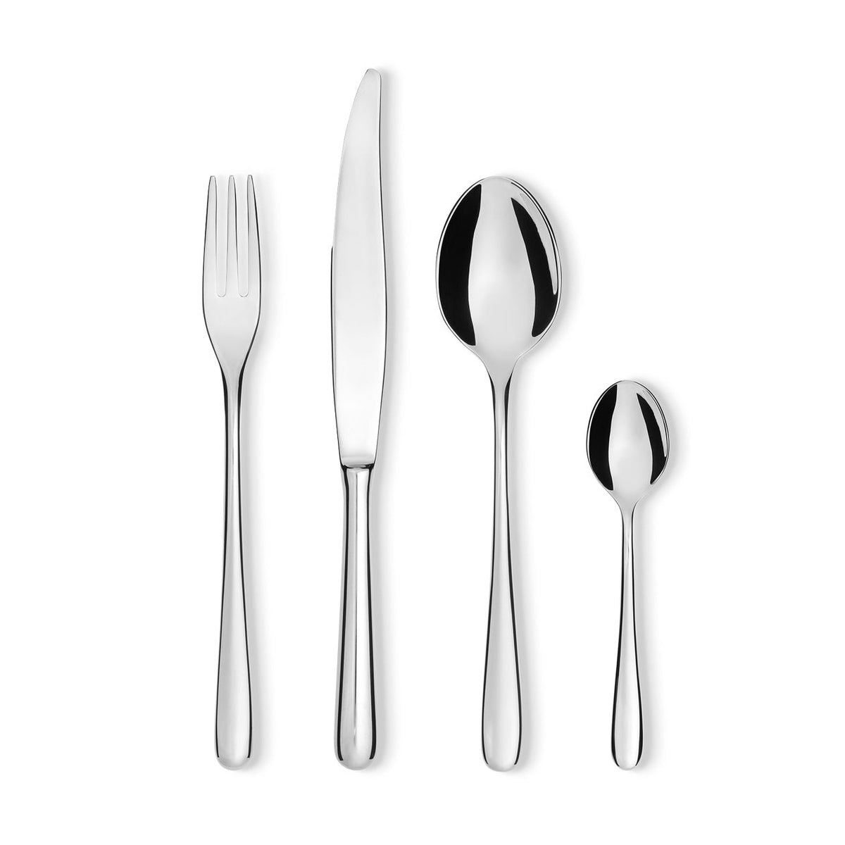Verpakking van de Alessi Caccia-bestekserie van Luigi Caccia Dominioni, met mes in monoblok-uitvoering., andere kant
