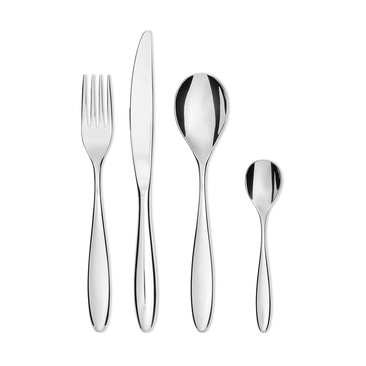 Alessi Mami monoblok bestek, vork, mes en lepel in glanzend RVS