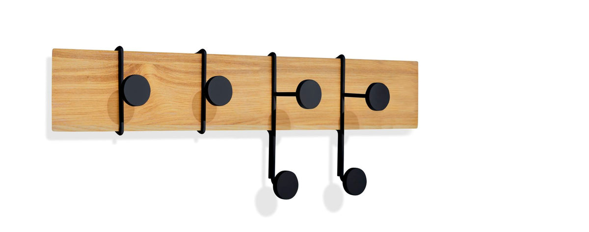 Alessi Strokes and Dots M wandkapstok met haken, hout en zwart
