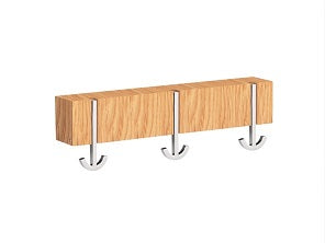 Alessi Ancora Tre wandhaken, eiken met drie metalen haken