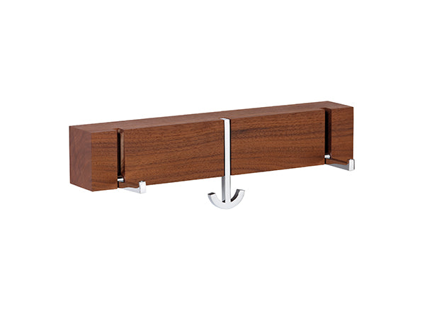 Alessi Ancora Tre wall coat rack with hooks, walnut with chrome-plated metal
