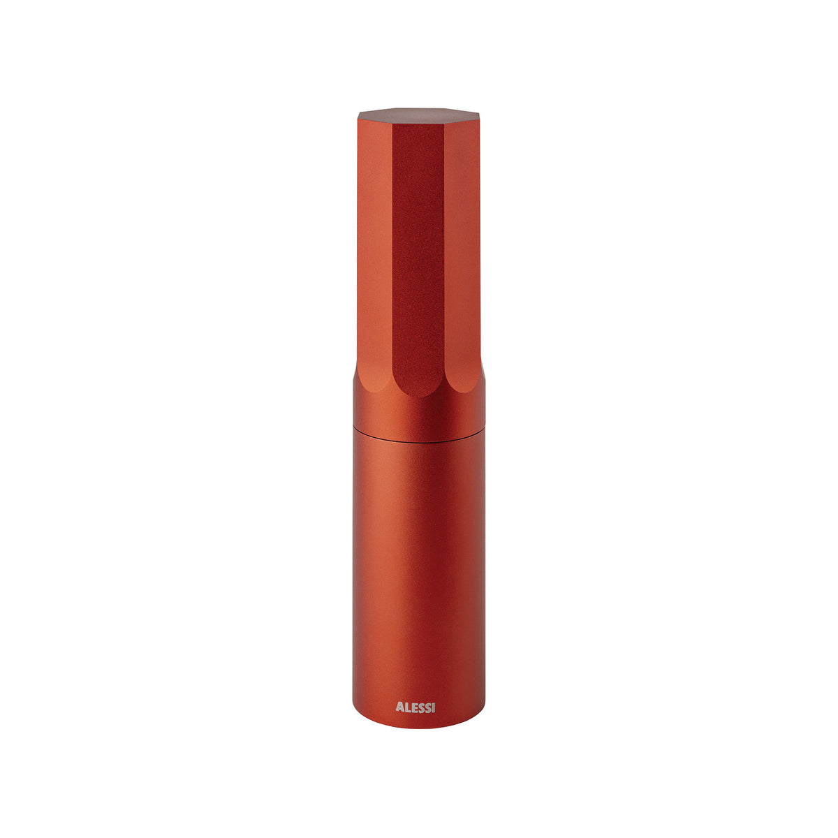 Pepermolen Alessi KG01 R van Konstantin Grcic, rood geanodiseerd aluminium.
