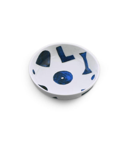 Alessi Itsumo katten voeder-bak van Samiro Yunoki, bovenaanzicht met blauw decor