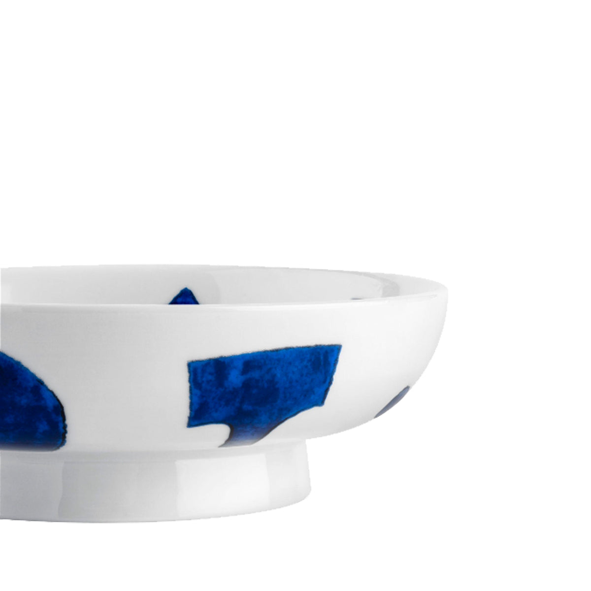 Alessi Itsumo katten voeder-bak, detail van rand met blauw decor