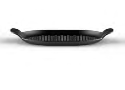 Alessi EDO grillpan in zwart, ovale vorm met twee handvatten, bovenaanzicht