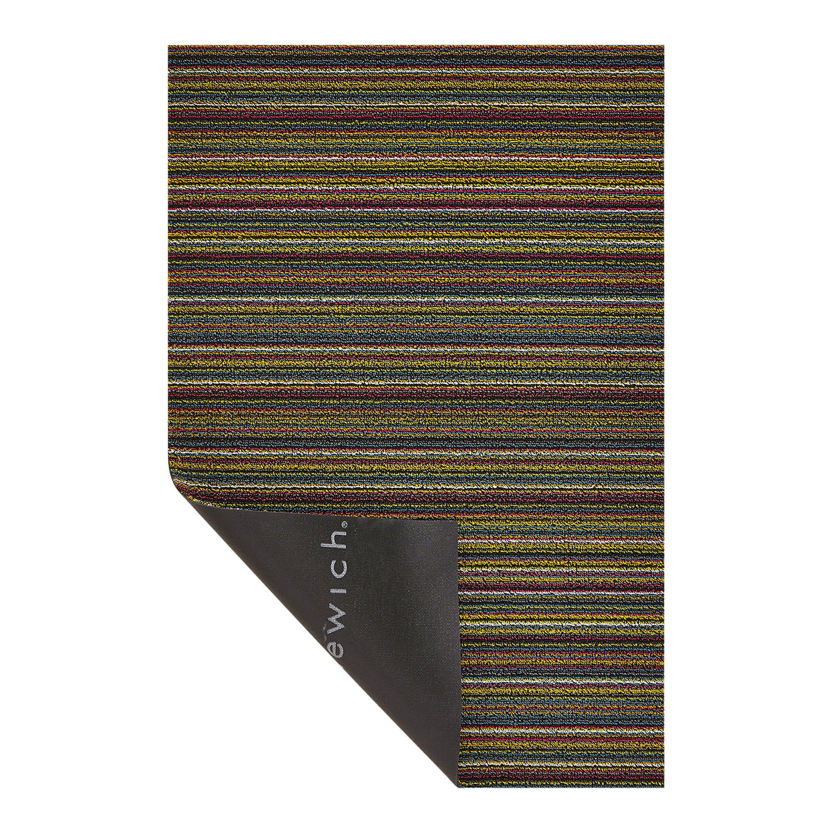 Hoek en rand van de Chilewich deurmat Skinny Stripe Bright Multi