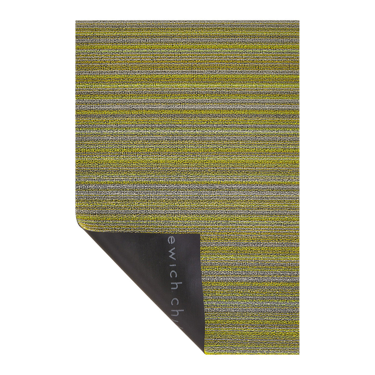 Hoek en rand van de Chilewich deurmat Skinny Stripe Citron