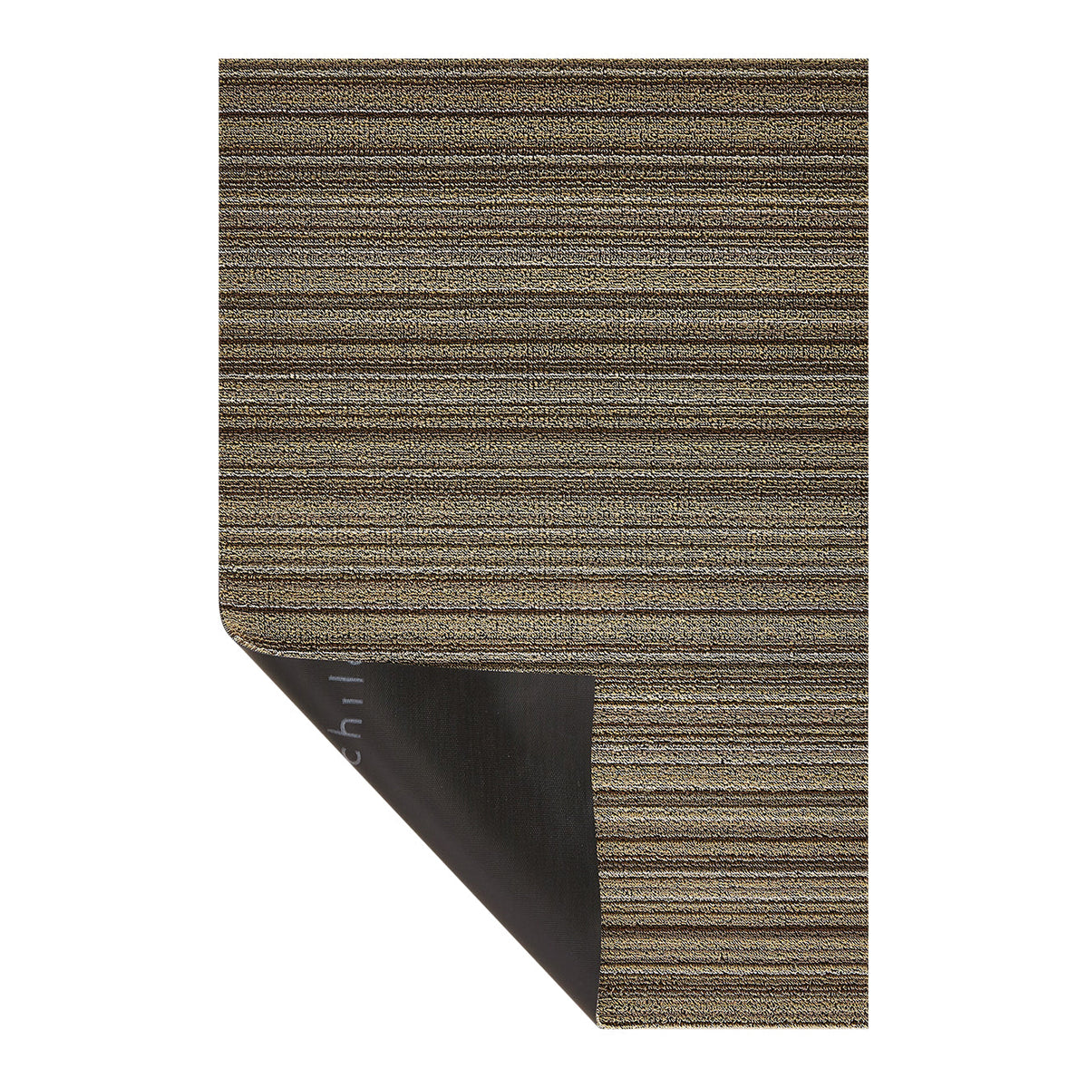 Hoek en rand van de Chilewich deurmat Skinny Stripe Mushroom
