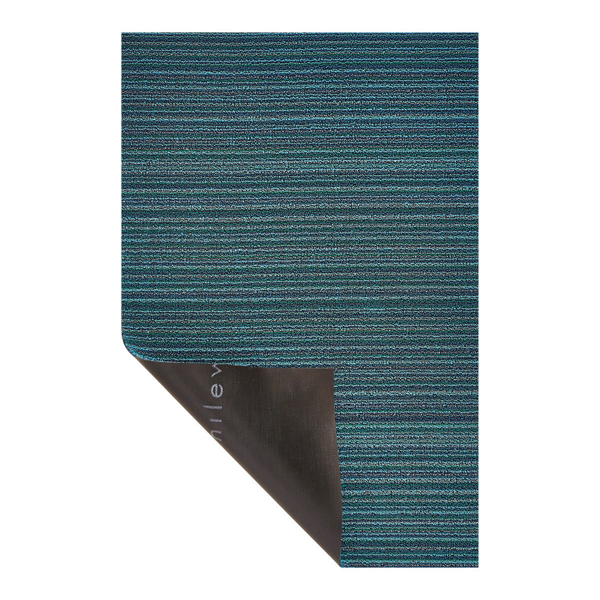 Hoek en rand van de Chilewich deurmat Skinny Stripe Turquoise