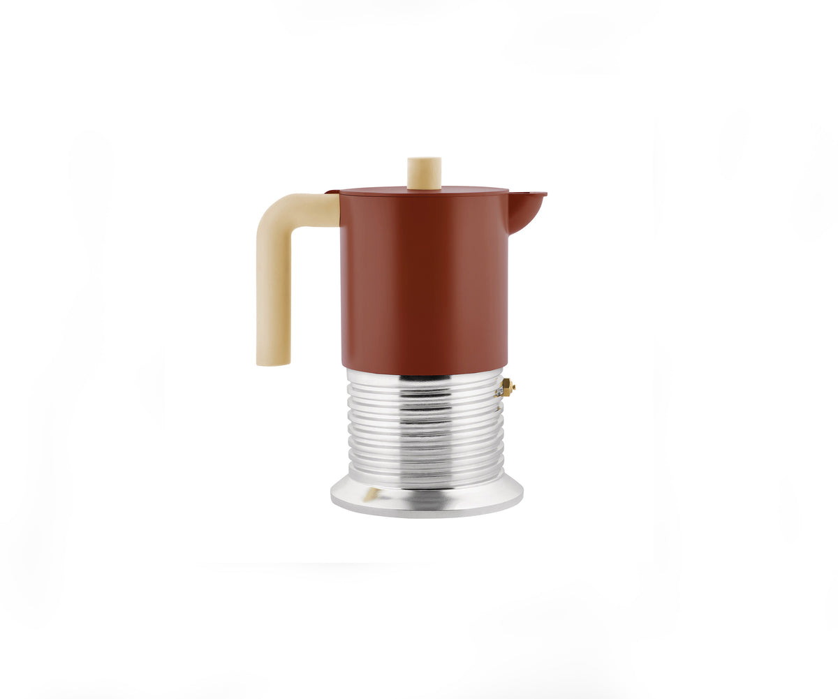 Vite koffiemaker 3-kops van Alessi in Bordeaux, met schroefvormige voet