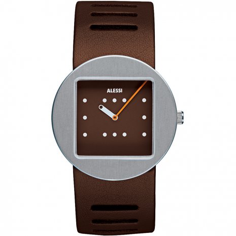 Alessi Ontime bandje voor horloge, bruin leer met geperforeerde sluiting
