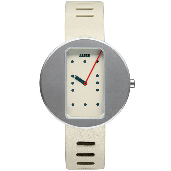 Alessi Ontime horlogebandje, crèmekleurig leer met horlogekast