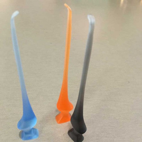 Alessi Birdie oor lepel, 12,5 cm hoog, blauw, oranje en zwart naast elkaar