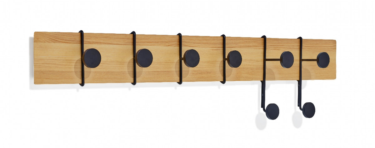 Alessi Strokes and Dots L wall coat rack with hooks, wood with black dots