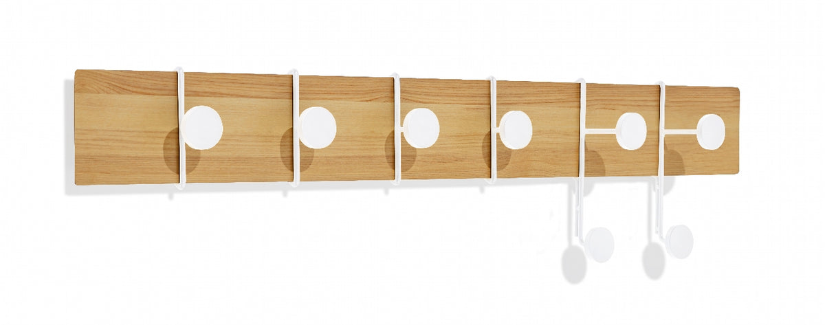 Alessi Strokes and Dots L wall coat rack with hooks, wood with white dots