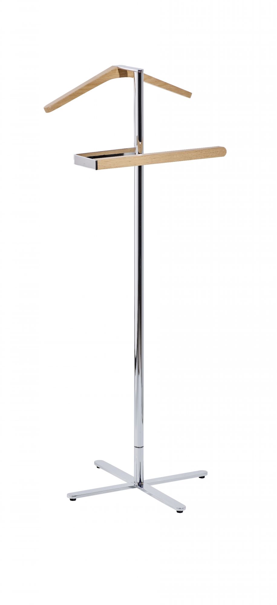 Alessi Turno kledingvalet, houten hanger en bak met verchroomd onderstel