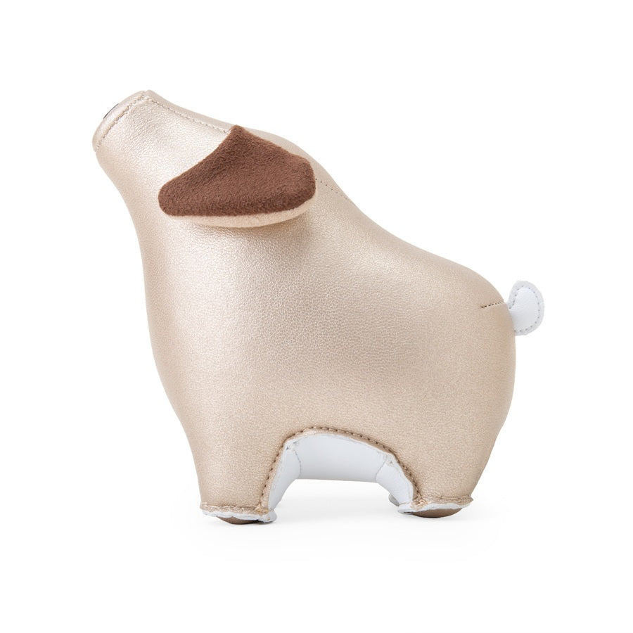 Zuny Pig Diya bookend in pearl gold, side view
