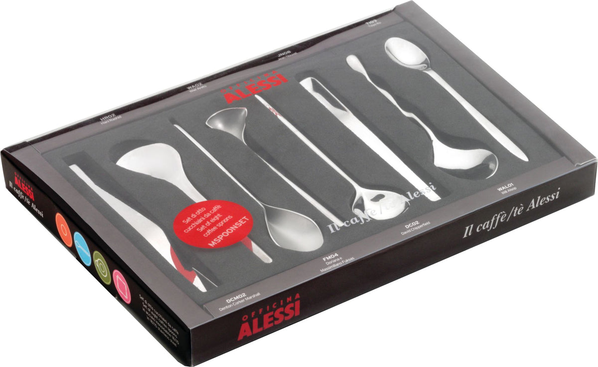 Alessi espressolepelset in verpakking, ontwerpen niet los verkrijgbaar