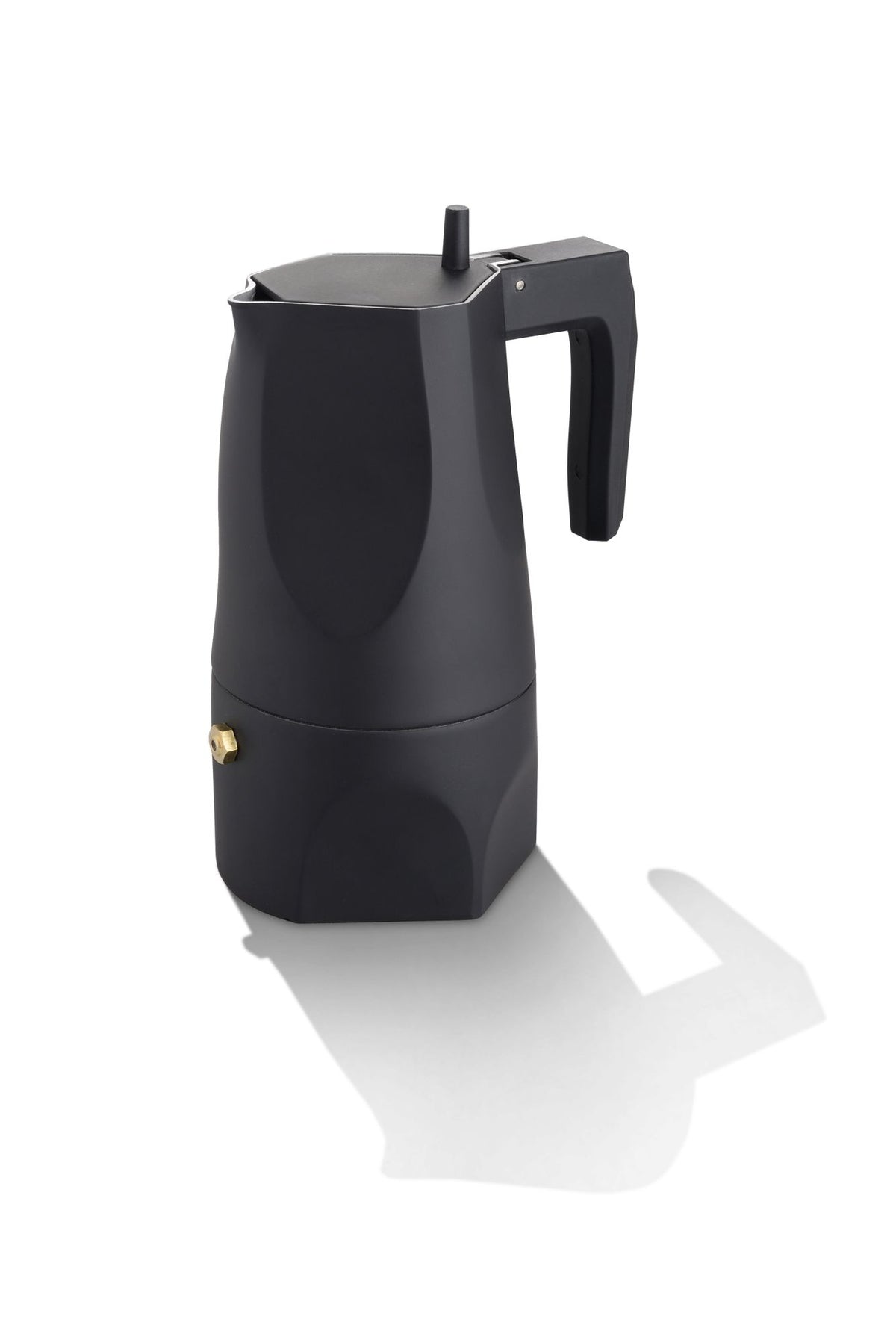 Alessi OSSIDIANA percolator, 3 kops, zwart, driekwartaanzicht met handvat