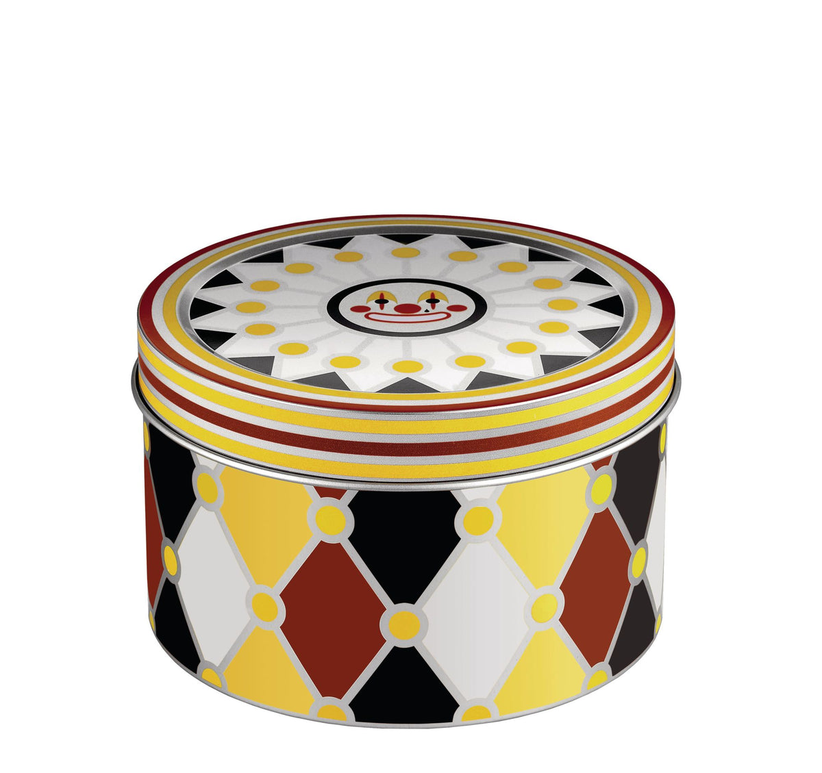 Largest CIRCUS storage jar, De Clown, with diamond pattern in red, black and yellow
