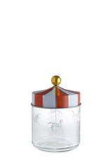 Alessi CIRCUS voorraadbus van glas met paardenmotief, blikken deksel, 75 cl