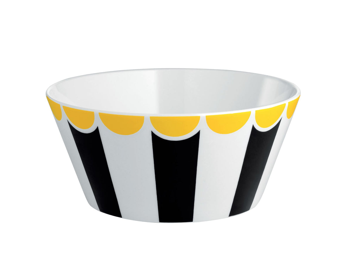 Alessi CIRCUS dessertkom, Bone China, zwart-wit gestreept met gele rand, Marcel Wanders