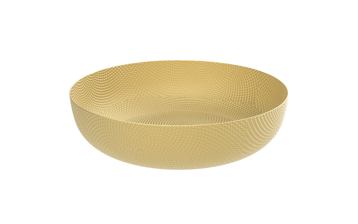 Alessi gouden schaal, 21 cm, met geperforeerd reliëfpatroon, ontwerp Jasper Morrison