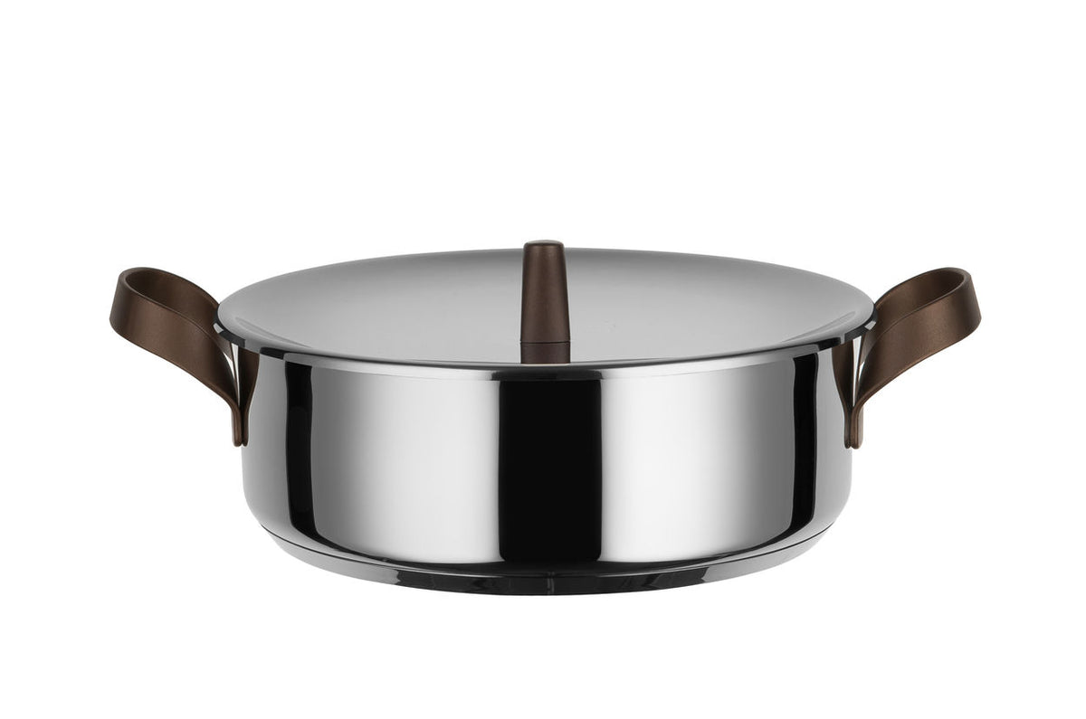 Alessi EDO lage braadpan 28 cm met deksel, roestvrij staal