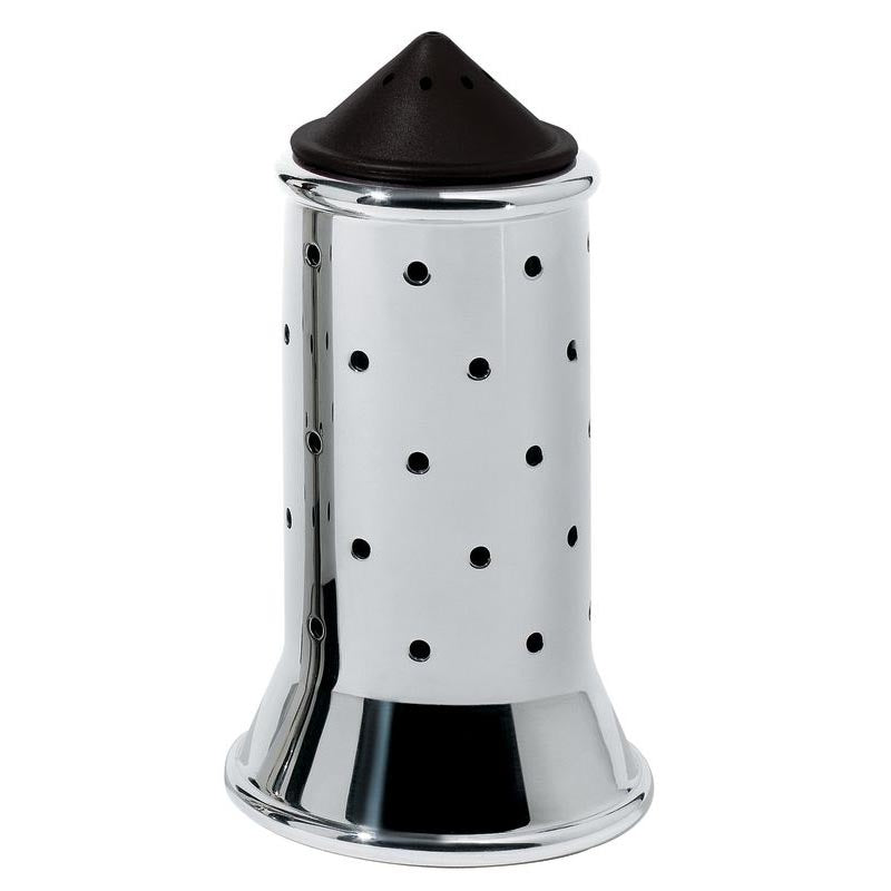 Alessi zout strooier met zwarte deksel, roestvrij staal