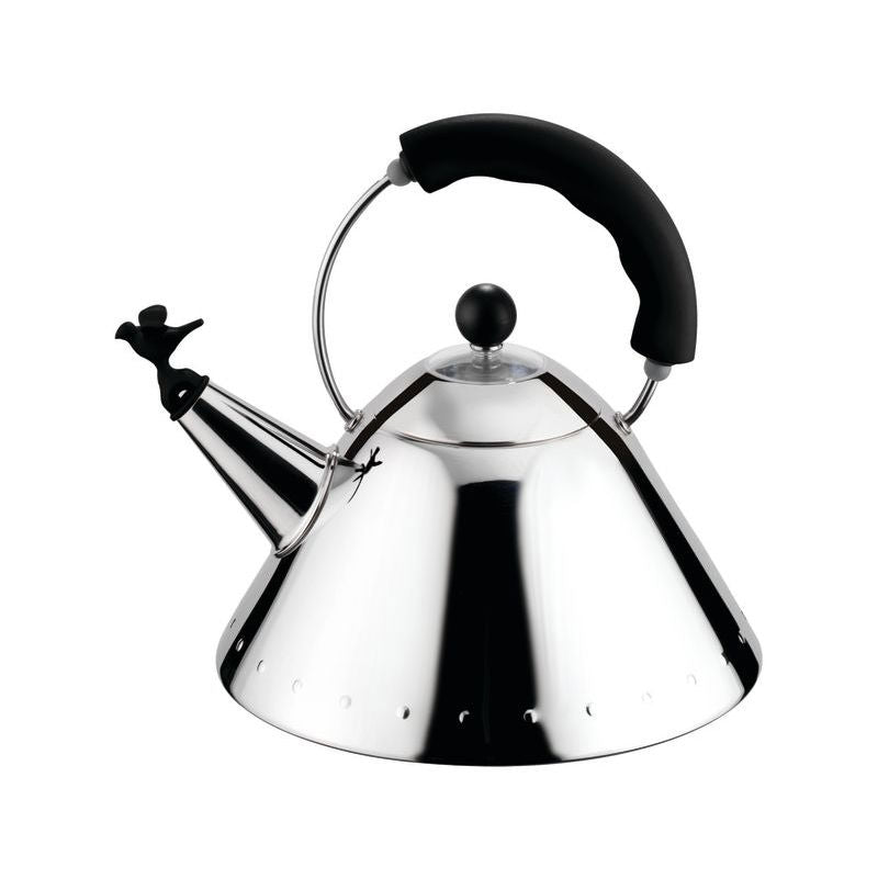 Alessi fluitketel Klassiek, roestvrij staal met zwarte handgreep, ontwerp Michael Graves