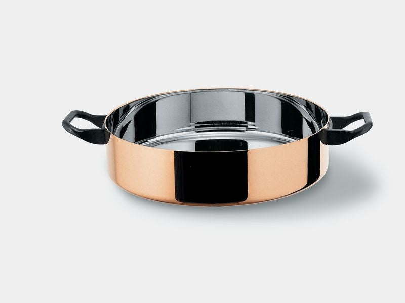 Alessi La Cintura di Orione lage braadpan zonder deksel, koper met zwarte handvatten, 28 cm