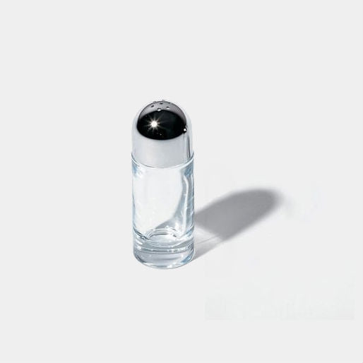 Alessi zoutstrooier, glas met bolvormige dop in staal