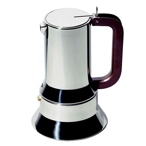 Alessi espresso maker 3-cup in stainless steel, design Richard Sapper, with black handle