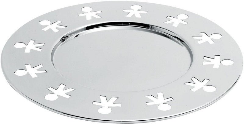 Alessi Girotondo schaal, rvs met uitgesneden figuurtjesmotief, diameter 31,5 cm