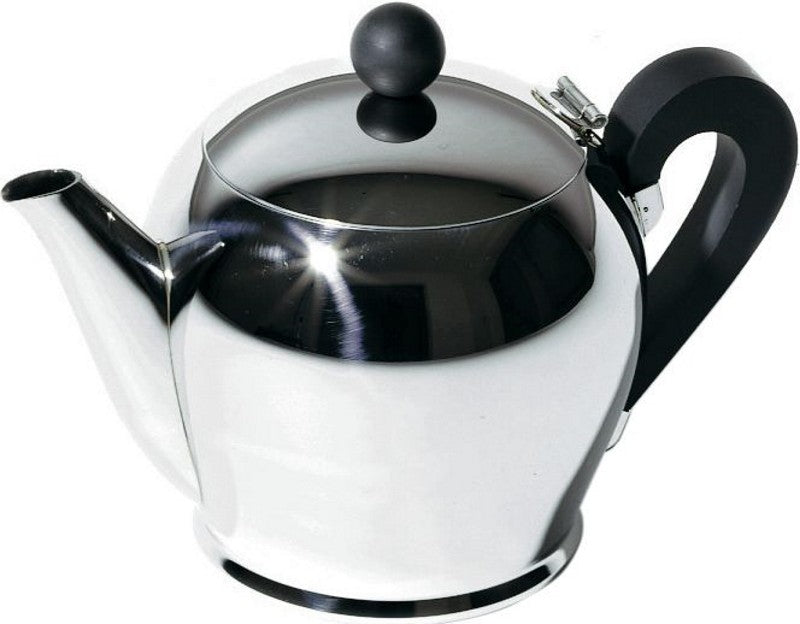 Alessi Bombé theepot in rvs, met handvat en knop in bakeliet