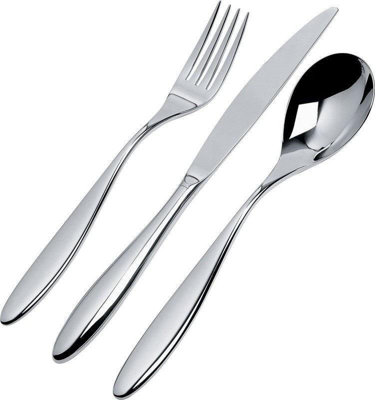 Alessi Mami cutlery set, detail of fork, knife with hollow handle and spoon