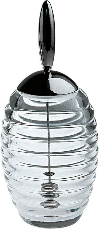 Alessi Honey Pot honingpot van geribbeld glas uit de serie Memory Containers, met deksel en lepel