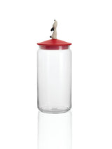 Alessi Lula jar for dog kibble, glass with red lid and dog figure, Miriam Mirri