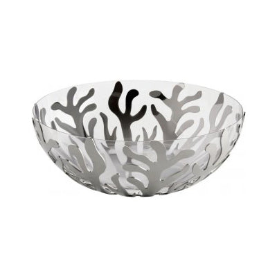 Alessi Mediterraneo ronde fruitschaal in rvs met transparante binnenschaal, koraalmotief