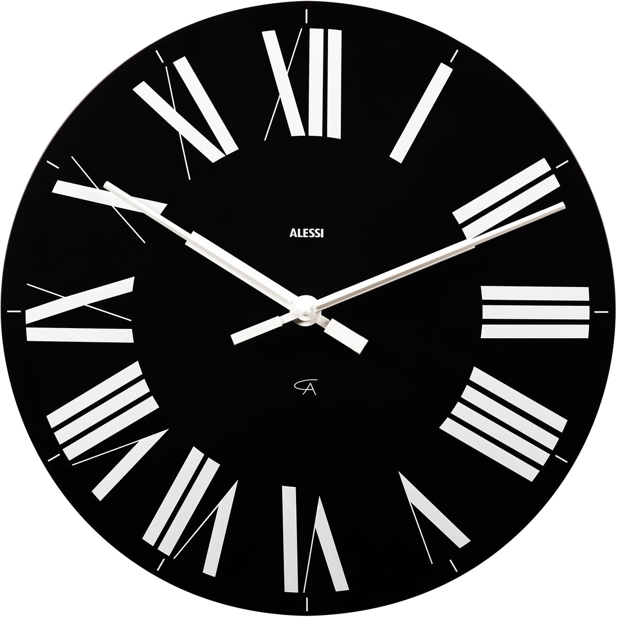 Alessi FIRENZE klok, zwart met witte wijzerplaat, Achille Castiglioni
